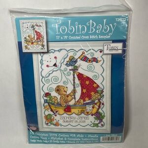Cross Stitch Kit ~ Tobin Sail Away Cute Teddy Bear Baby Birth Record #T21772